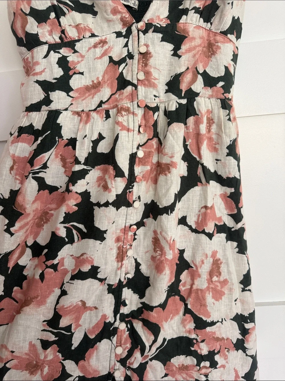 Abercrombie and Fitch Floral Spaghetti-Strap Maxi Dress in Blush and Black